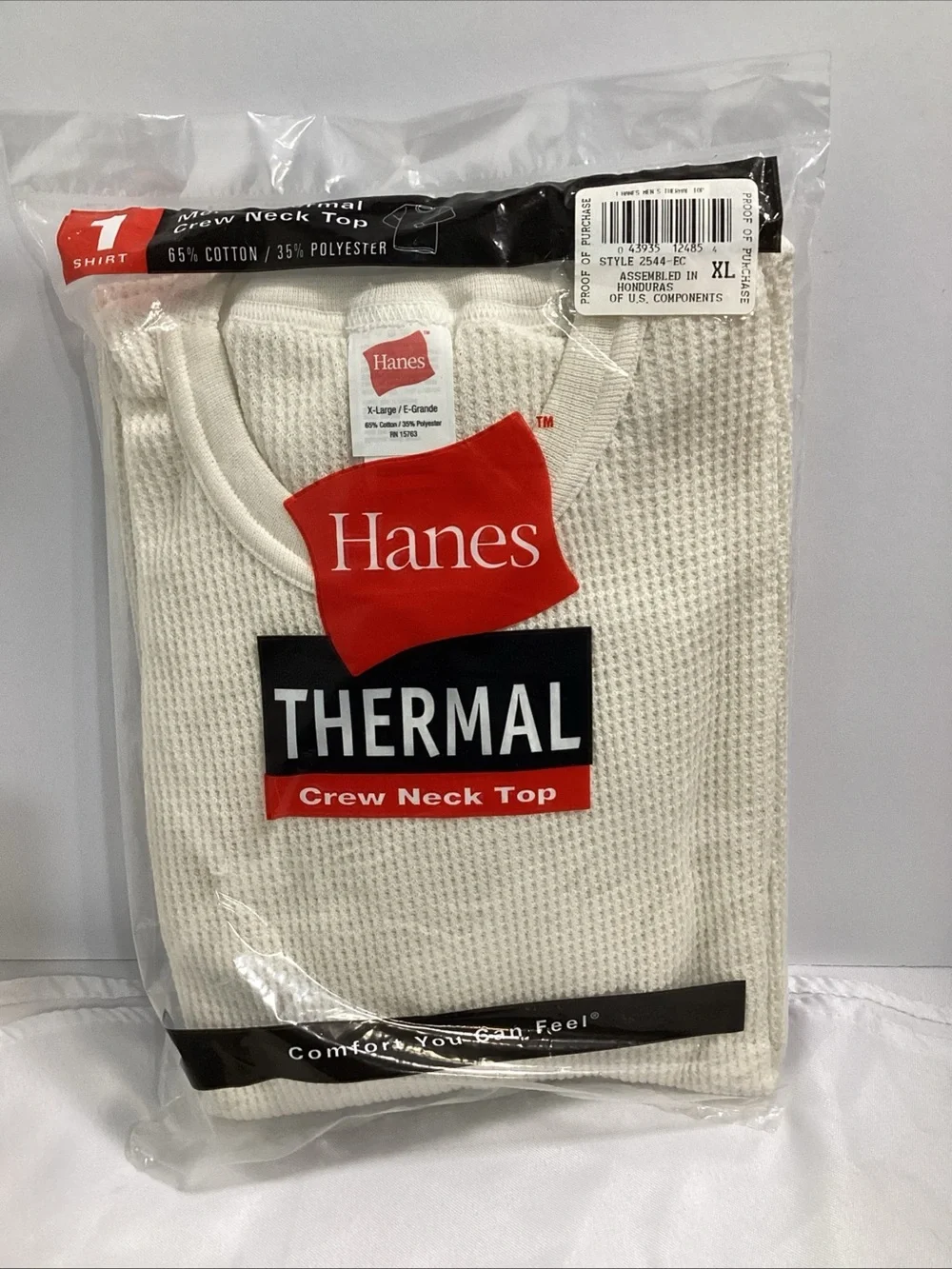 Vintage Y2K 2000 Hanes Thermal Crew Neck Top Cream Waffle Knit XL New in Pack